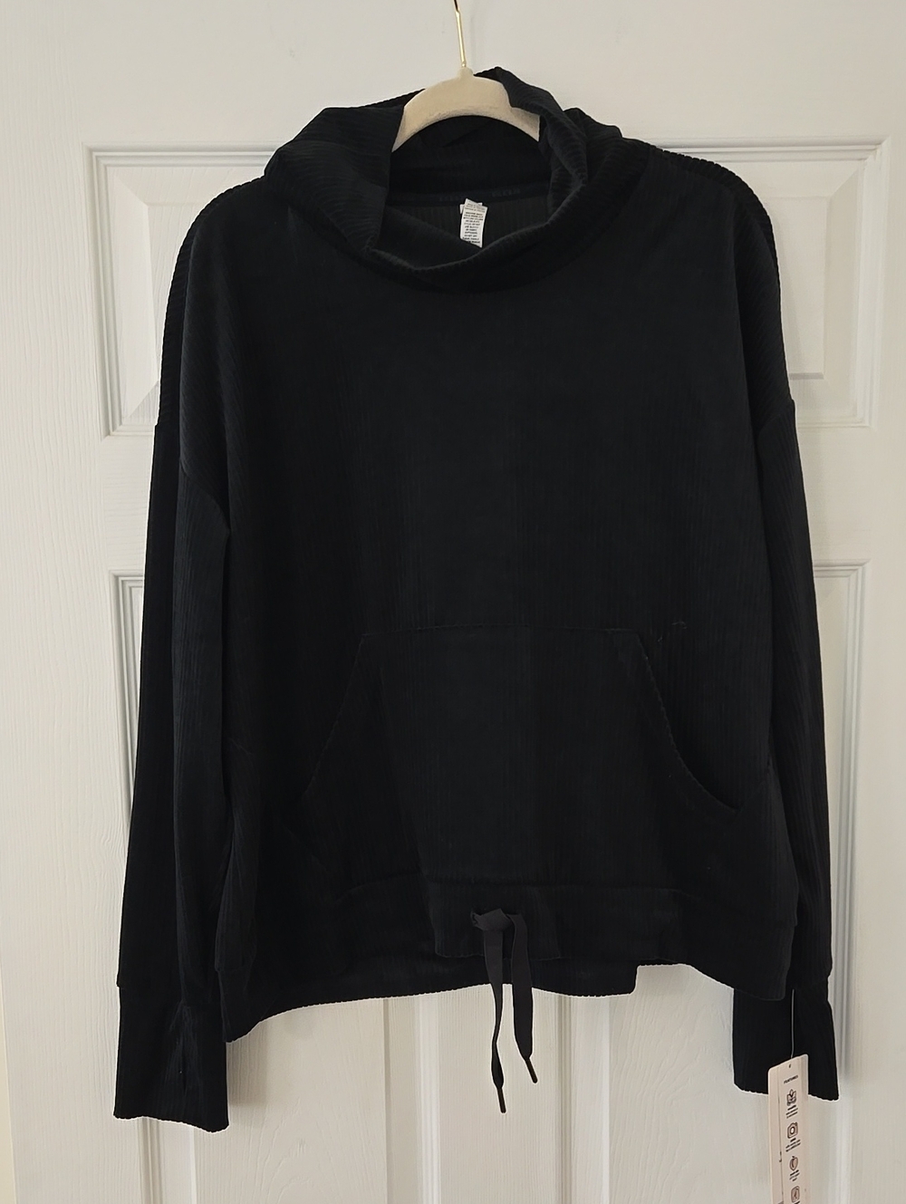 NWT RBX Velvet Touch Ribbed Cowls Neck Cinched Bottom Sweatshirt Black